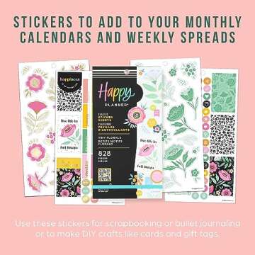 Happy Planner Sticker Pack, Easy-Peel Multicolor Stickers for Journals, Planners, and Calendars, Scrapbook Accessories, Tiny Florals Theme, 30 Sheets, 828 Stickers Total