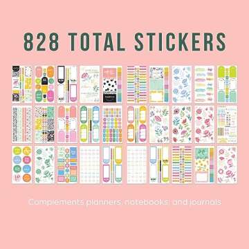 Happy Planner Sticker Pack, Easy-Peel Multicolor Stickers for Journals, Planners, and Calendars, Scrapbook Accessories, Tiny Florals Theme, 30 Sheets, 828 Stickers Total