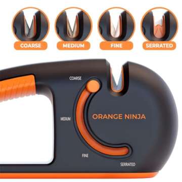 Orange Ninja 4-Stage Knife Sharpener - Premium Kitchen Knife Sharpeners - Adjustable Handheld Manual Blade Sharpeners for Kitchen, Pocket Knives Sharpener, Chefs & Serrated Knives by Sharp Pebble