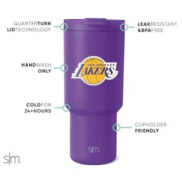 Simple Modern Officially Licensed NBA Lakers 30 oz Tumbler with Flip Lid and Straws | Insulated Cup Stainless Steel | Gifts for Men Women | Trek Collection | Los Angeles Lakers