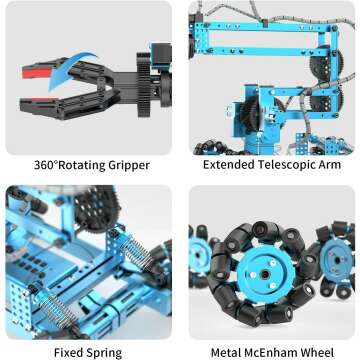 Robot Arm Building Toys, Remote Control Robotic Arm with 360° Flexible Gripper and Wheels, STEM Educational Birthday Gifts Ideas for Kids Adults, 103Pcs Robot Arm Kit (with Gift)