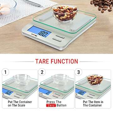 Accuweight 207 Digital Kitchen Multifunction Food Scale for Cooking with Large Back-lit LCD Display,Easy to Clean with Precision Measuring,Tempered Glass (Silver)