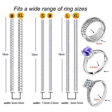 Ring Size Adjuster for Loose Rings, Eiito Ring Sizers Ring Spacers or Ring Tightener - Invisible Ring Guards - 6 Sizes Fitter, Resizer Fit Almost Any Size Rings