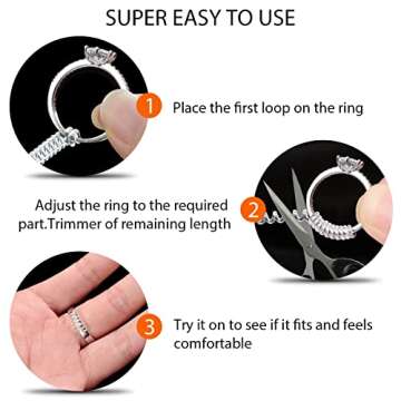 Ring Size Adjuster for Loose Rings, Eiito Ring Sizers Ring Spacers or Ring Tightener - Invisible Ring Guards - 6 Sizes Fitter, Resizer Fit Almost Any Size Rings