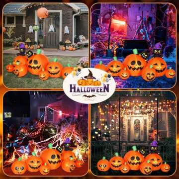 Lumiwind 8 FT Halloween Inflatable Pumpkins with Black Cat and Bat Decorations Outdoor, Blow Up Yard Decoration with Built-in LED Lights Décor for Lawn Garden Holiday Party