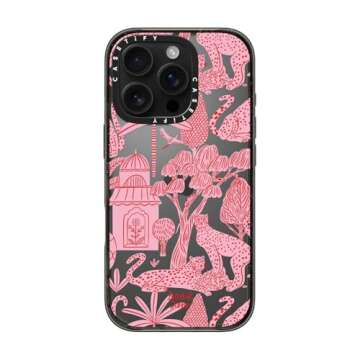 CASETiFY Impact Case for iPhone 16 Pro [Slim / 8.2 ft. 4X Military Grade Drop Protection/Wireless Charging Compatible] - Cheetah Paradise Pink - Clear Black