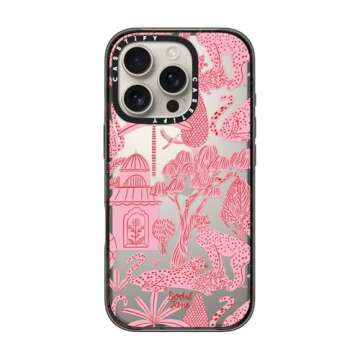 CASETiFY Impact Case for iPhone 16 Pro [Slim / 8.2 ft. 4X Military Grade Drop Protection/Wireless Charging Compatible] - Cheetah Paradise Pink - Clear Black