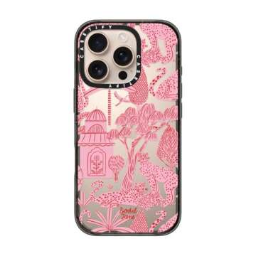 CASETiFY Impact Case for iPhone 16 Pro [Slim / 8.2 ft. 4X Military Grade Drop Protection/Wireless Charging Compatible] - Cheetah Paradise Pink - Clear Black