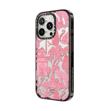 CASETiFY Impact Case for iPhone 16 Pro [Slim / 8.2 ft. 4X Military Grade Drop Protection/Wireless Charging Compatible] - Cheetah Paradise Pink - Clear Black