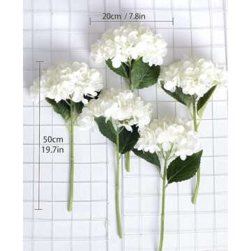 PARTY JOY 5PCS 15.4In Artificial Hydrangea Silk Flowers Bouquet Faux Hydrangea Stems for Wedding Centerpieces Home Decor (White, 5)