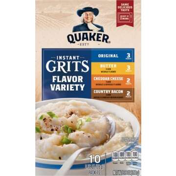 Quaker Instant Grits, 4 Flavor Variety Pack, 0.98oz Packets (10 Pack)