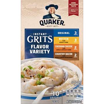 Quaker Instant Grits, 4 Flavor Variety Pack, 0.98oz Packets (10 Pack)