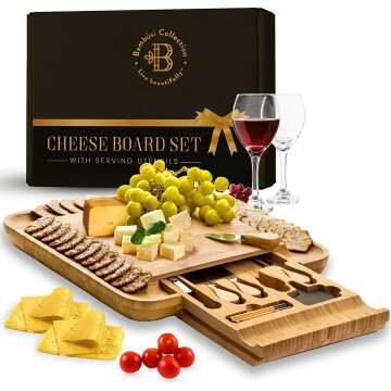 Premium Cheese Board and Knife Set - Bamboo Wood Charcuterie Board Set & Cheese Board Accessories Set - Kitchen Wine & Meat Cheese Serving Platter - Unique Christmas Gifts, Housewarming, Wedding Gift