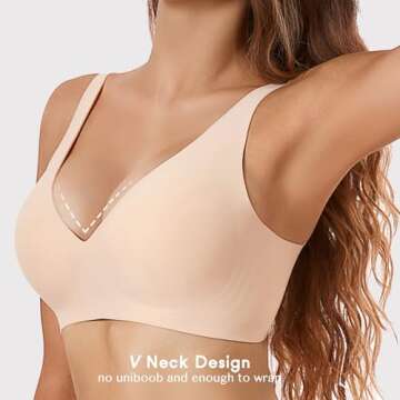 Gailife Deep V Bras for Women No Underwire Wireless Push Up Bra Seamless Plunge Bralette Comfort Supportive Bra Full Coverage -ND,L Nude