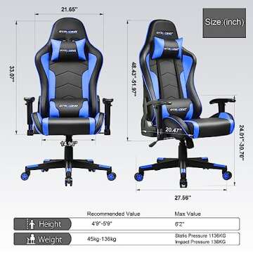 GTRACING Gaming Chair with Speakers Bluetooth Music Video Game Chair Audio Ergonomic Design Heavy Duty Office Computer Desk Chair（Blue）