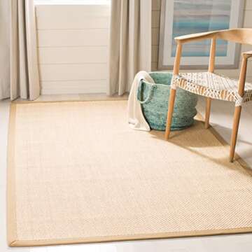 SAFAVIEH Natural Fiber Collection Area Rug - 8' x 10', Maize & Linen, Border Sisal Design, Easy Care, Ideal for High Traffic Areas in Living Room, Bedroom (NF141B)