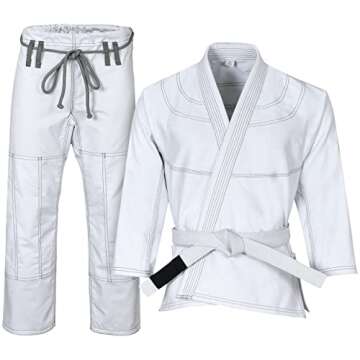 Knockout Fight Gear Brazilian Jiu Jitsu Gi For Men, BJJ Gi Women Grappling gi ULTRA LIGHT, PRESHRUNK Sweat Wicking Fabric, Machine Washable With Free White Belt (White A3)