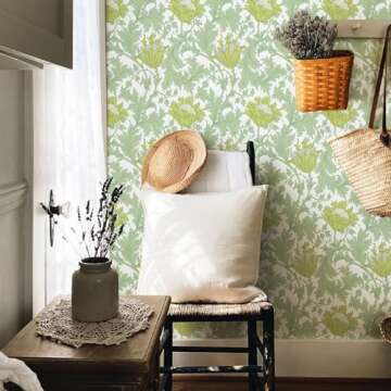 Simon&Siff Vintage Floral Wallpaper Peel and Stick Wallpaper Removable Yellow/Green Wallpaper for Walls Murals Bedroom Bathroom Home Kitchen Decor by William Morris