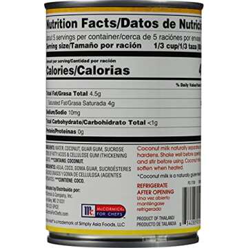 Simply Asia Unsweetened Coconut Milk, 13.66 fl oz - One 13.66 Ounce Can of Unsweetened Coconut Milk, Gluten and Dairy Free, Perfect Alternative for Cooking, Baking and Beverages