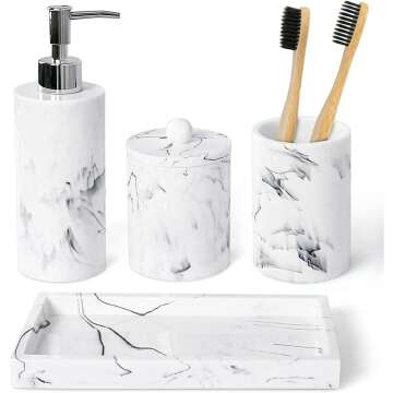 Haturi Bathroom Accessories Set, 5 Pcs Marble Look Bathroom Sets for Counter Top Restroom Apartment Decor Stuff, Imitated Resin Kits, Gift for Women and Men-Ink Black Gold