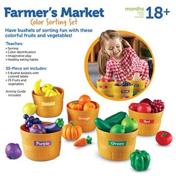 Learning Resources Farmer’s Market Color Sorting Set - 30 Pieces Age 18+ Months Toddler Learning Toys, Sorting Toys for Kids, Play Food,Easter Basket Stuffers​