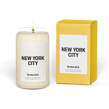 Homesick Premium Scented Candle, New York City - Scents of Lemon, Grapefruit, Jasmine, 13.75 oz, 60-80 Hour Burn, Natural Soy Blend Candle Home Decor, Relaxing Aromatherapy Candle
