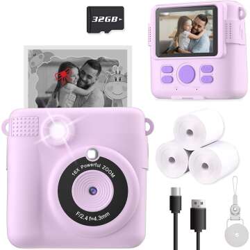 Instant Print Camera for Kids, HD Digital Video Cameras for Toddler