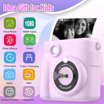 Instant Print Camera for Kids, HD Digital Video Cameras for Toddler