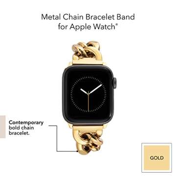 Anne Klein Fashion Chain Bracelet for Apple Watch, Secure, Adjustable, Apple Watch Replacement Band, Fits Most Wrists (38/40/41mm, Gold),WK-1016GPGP, Gold-Tone