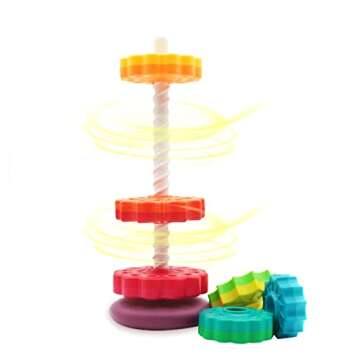 LUCKFUTURE Educational Spinning Stacking Toys, Rainbow Stacking Rings Baby Toy, Toddlers Toys Montessori Sensory Learning Toy for Girls and Boys Spin Wheel Toys for 1-3 Year Old