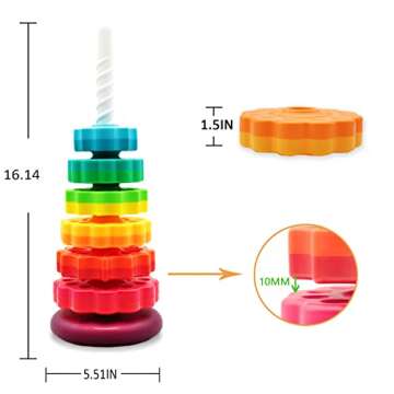 LUCKFUTURE Educational Spinning Stacking Toys, Rainbow Stacking Rings Baby Toy, Toddlers Toys Montessori Sensory Learning Toy for Girls and Boys Spin Wheel Toys for 1-3 Year Old