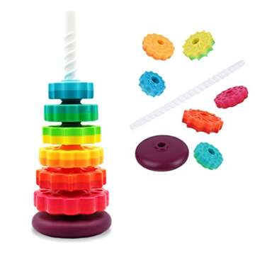 LUCKFUTURE Educational Spinning Stacking Toys, Rainbow Stacking Rings Baby Toy, Toddlers Toys Montessori Sensory Learning Toy for Girls and Boys Spin Wheel Toys for 1-3 Year Old