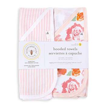 Burts Bees Baby Infant Hooded Towels Rosy Spring Organic Cotton, Unisex Bath Essentials and Newborn Necessities, Soft Nursery Towel with Hood Set, 2-Pack Size 29 x 29 Inch