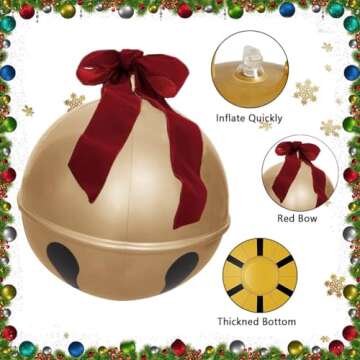 2PCS Inflatable Christmas Ball 23.6IN Giant Jingle Bell Inflatable Ball Fun Christmas Inflatable Yard Decor Xmas Balloon Pendant Outdoor Ornament for Garden Yard Patio Christmas Holiday Decor