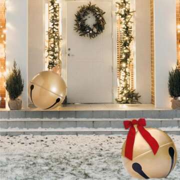 2PCS Inflatable Christmas Ball 23.6IN Giant Jingle Bell Inflatable Ball Fun Christmas Inflatable Yard Decor Xmas Balloon Pendant Outdoor Ornament for Garden Yard Patio Christmas Holiday Decor