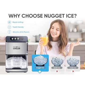 PERSONAL CHILLER Nugget Ice Maker Countertop, 55Lbs/24h Soft Chewable Ice Maker, Self-Cleaning Ice Machine for Home Bar, Business