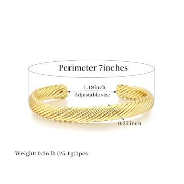 Elegance 11 designs Gold Bracelets Cuff For Women Chunky Twisted Cable Gold Plated Adjustable Trendy Statement Open Cuff Bracelet