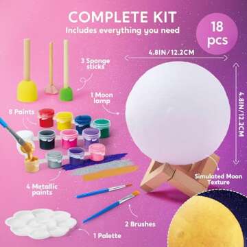 Klever Kits DIY 3D Moon Night Light, Paint Your Own Moon Lamp Kit Galaxy Lamp Arts and Crafts Kit, School Activities, Birthday Gifts for Kids Girls Boys