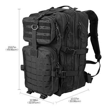 ProCase Military Tactical Backpack with Waterproof Rain Cover, 48L Large Rucksack 3 Day Outdoor Army Assault Molle Pack Go Bag Backpacks -Black