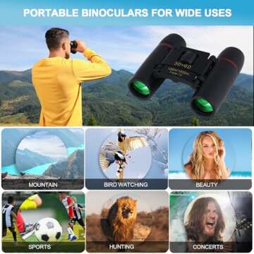 PISEZ 30X60 Compact Binoculars for Adults and Kids，Lightweight Foldable Easy Focus Small Binoculars for Bird Watching Hunting Concert Traveling Theater Opera Sightseeing