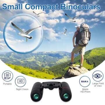 PISEZ 30X60 Compact Binoculars for Adults and Kids，Lightweight Foldable Easy Focus Small Binoculars for Bird Watching Hunting Concert Traveling Theater Opera Sightseeing