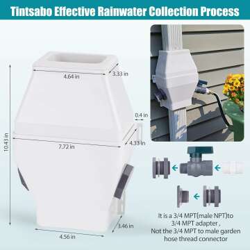 Rainwater Collection System-Tintsabo Rain Barrel Diverter Kit for 2x3 or 3x4 Inch Standard Downspouts,Rainwater Diverter with PVC 3/4 Spigot and Filtration Valve Kit, White