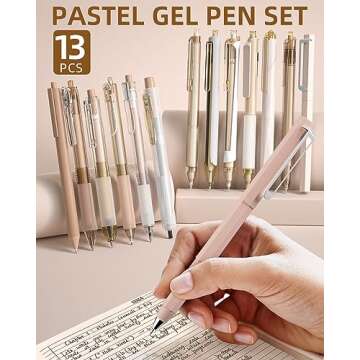 Nicpro 13PCS Pastel Gel Ink Pen Set with Case, Cute Retractable 0.5mm Fine Point Pen, 12 Black Ink Pen with 1 Highlighter, Aesthetic Drawing Pen for Student Note Taking,Writing,Office Supplies (Brown)