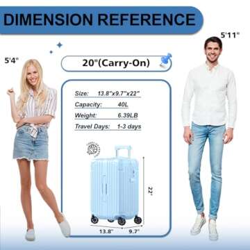 Krute Carry on Luggage 20 Inch USB Suitcases with Spinner Double Wheels Cup Holder PC+ABS Hardside Luggage with TSA Lock (LightBlue)