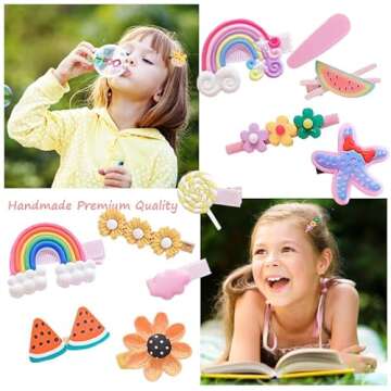 28 PCS Cute Hair Clips Fashion Girls Hair Accessories Flower Fruit Colorful Rainbow Candy Dessert Lovely Animal Barrettes Set Non-slip Metal Snap Pins for Girls Kids Teens Toddlers (Style B)