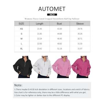 AUTOMET Womens Sweatshirts Half Zip Cropped Pullover Long Sleeve Tops Oversized Hoodies 2024 Fall Fashion Outfits Sweaters Winter Clothes Grey M