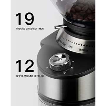 Electric Conical Burr Coffee Grinder, Adjustable Burr Mill with 19 Precise Grind Setting, Stainless Steel for Drip, Percolator, French Press, Espresso and Turkish Coffee Makers