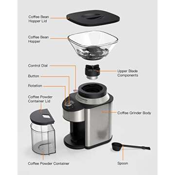 Electric Conical Burr Coffee Grinder, Adjustable Burr Mill with 19 Precise Grind Setting, Stainless Steel for Drip, Percolator, French Press, Espresso and Turkish Coffee Makers