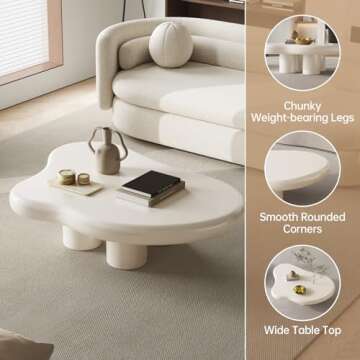 QEZEOM Low Coffee Table Modern Living Room Mini Coffee Table Cartoon Simple White Interior Home Decoration Small Coffee Tables for Small Spaces, White, 46.06In