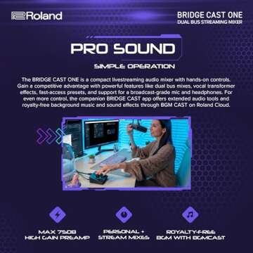 Roland BRIDGE CAST ONE Dual Bus Streaming Mixer | Compact Audio Streaming Mixer | For Online Gamers & Content Creators | 32-Bit Hardware DSP | USB-C Windows and Mac Connectivity | XLR Mic Support